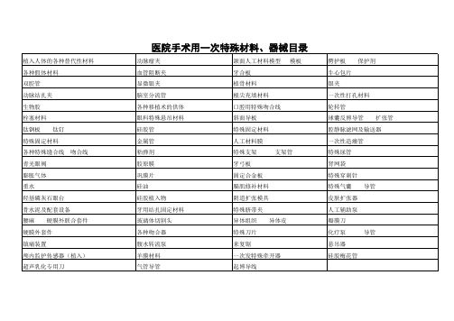 医院手术用一次特殊材料、器械目录