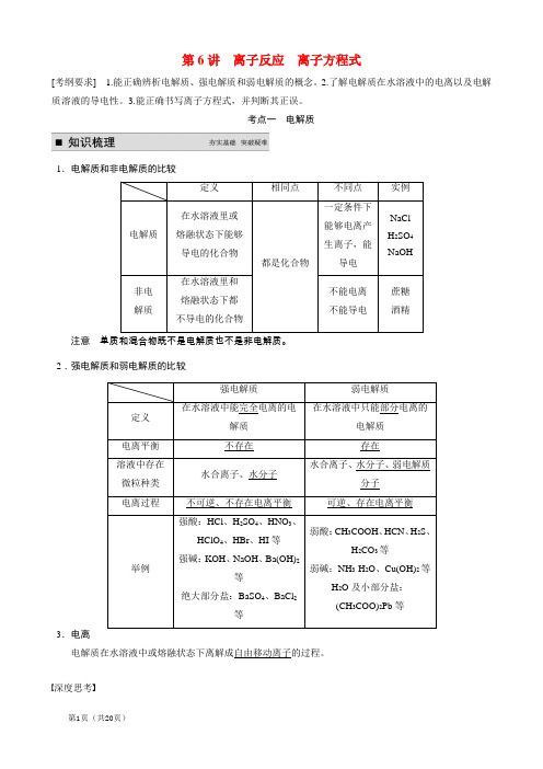 2015届高考化学一轮复习学案：6 离子反应 离子方程式