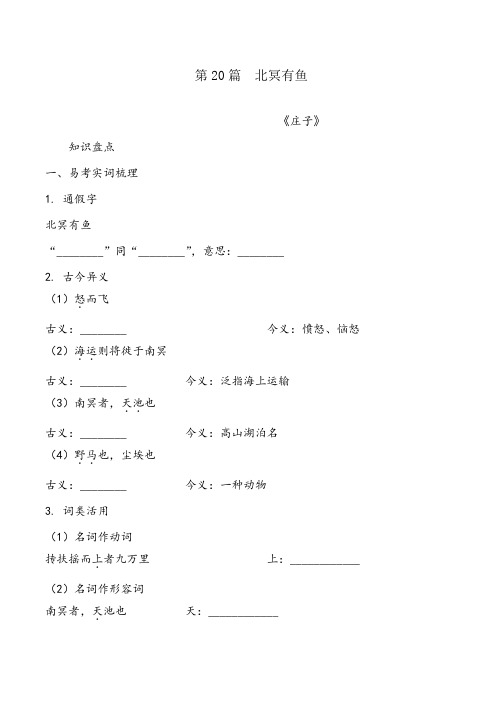 2020中考语文复习-文言文梳理练习 20   北冥有鱼