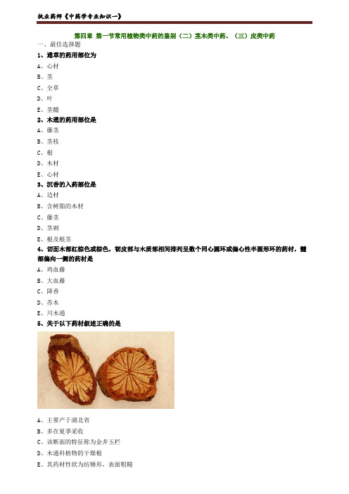 执业药师《中药学专业知识一》常用植物类中药的鉴别练习题