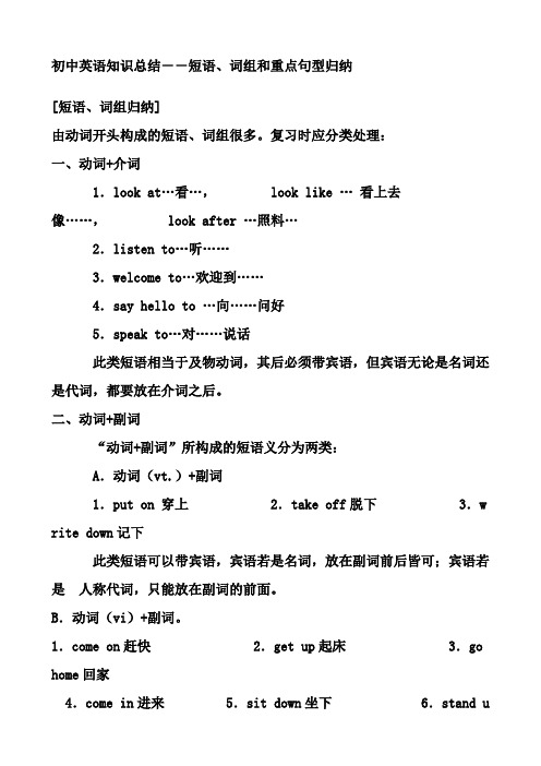 初中英语知识总结短语词组和重点句型归纳`