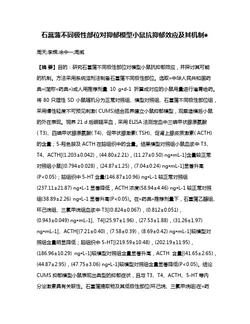 石菖蒲不同极性部位对抑郁模型小鼠抗抑郁效应及其机制