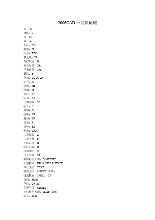 2006CAD简单的一些快捷键