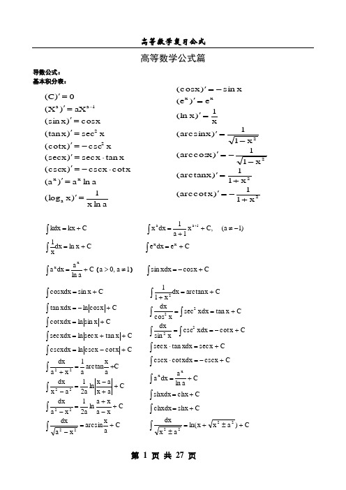 考研数学公式大全(考研必备)