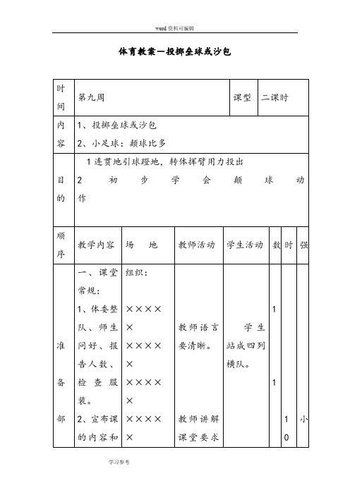 小学体育水平二《投掷垒球或沙包》教案