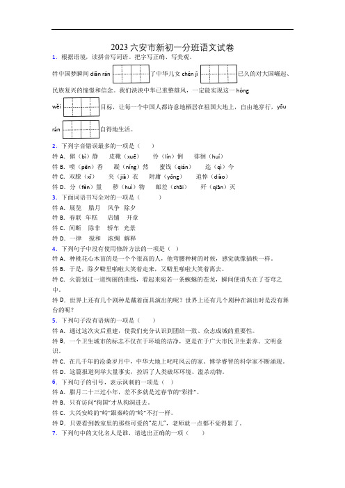 2023六安市新初一分班语文试卷