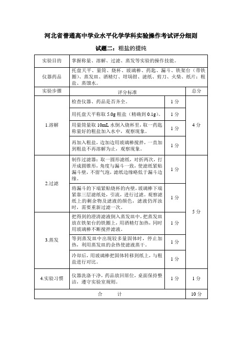 化学会考实验 粗盐的提纯