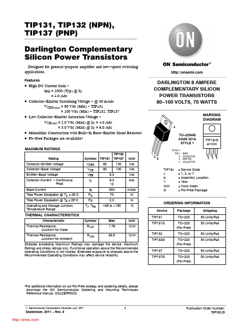TIP131;TIP131G;TIP132G;中文规格书,Datasheet资料
