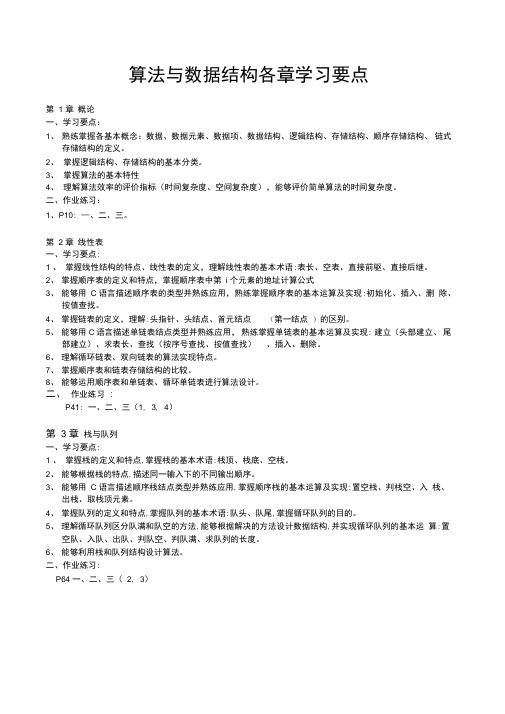 算法与数据结构各章学习要点