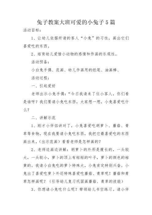 兔子教案大班可爱的小兔子5篇