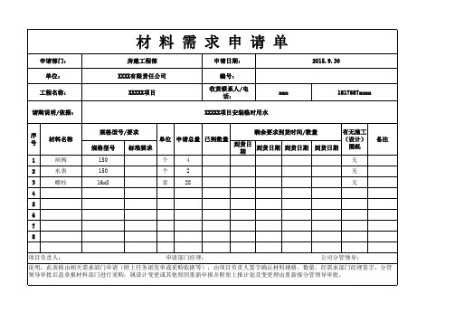 材料需求申请单通用模板