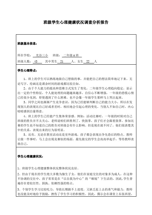 班级学生心理健康状况调查分析报告