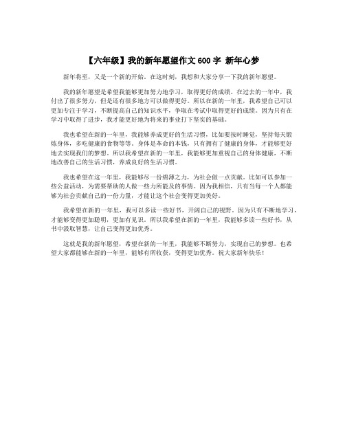 【六年级】我的新年愿望作文600字 新年心梦