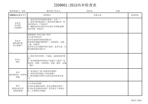 ISO9001-2015内审检查表