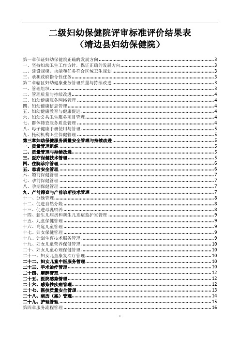 二级妇幼保健院评审标准评价结果表(妇幼保健院)