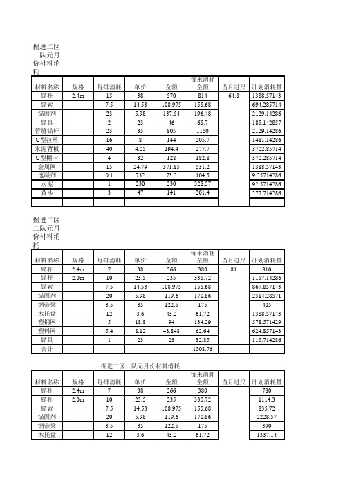 掘进材料定额明细