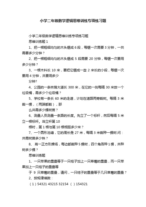 小学二年级数学逻辑思维训练专项练习题