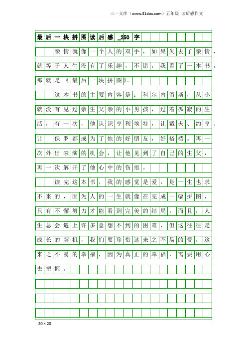 五年级读后感作文：最后一块拼图读后感_250字