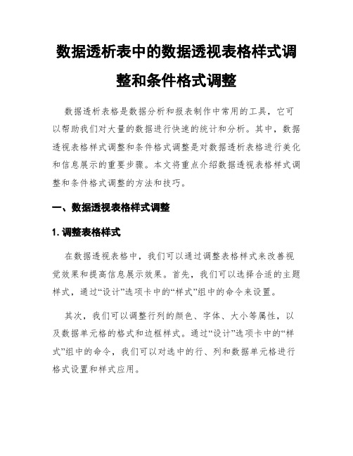 数据透析表中的数据透视表格样式调整和条件格式调整