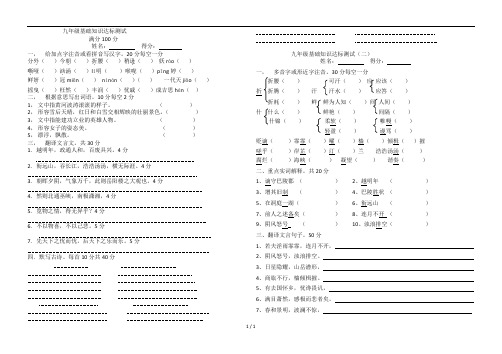 部编本初三语文九年级基础知识达标测试