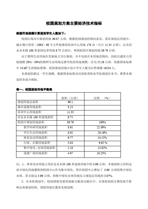 校园规划经济技术指标