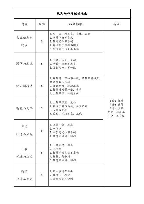 队列动作考核标准表