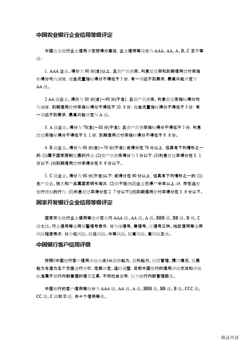 各银行企业信用等级评定(可打印修改)