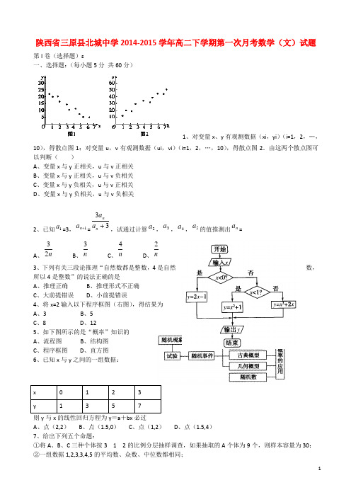 陕西省咸阳市三原县北城中学高二数学下学期第一次月考试题 文(无答案)