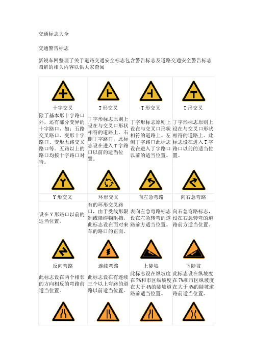 交通标志大全 可打印版