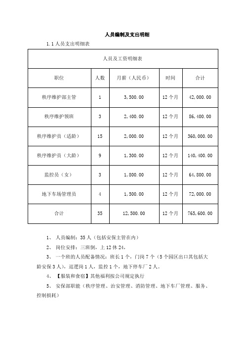 人员编制及支出明细