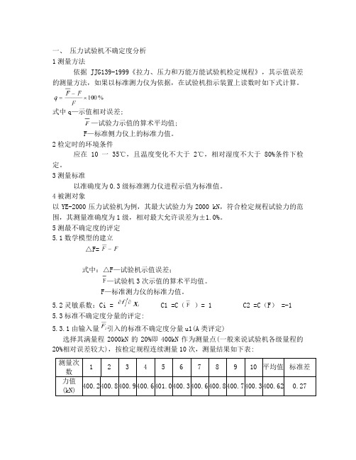 1压力试验机不确定度分析