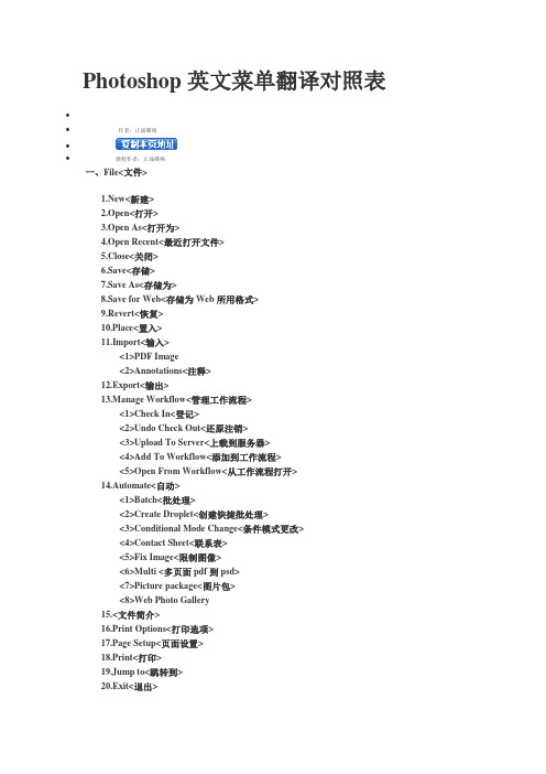 Photoshop英文菜单翻译对照表