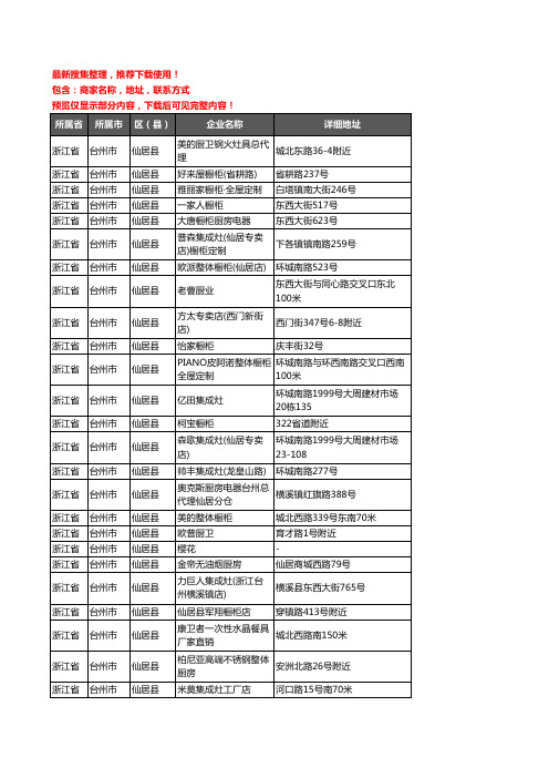 新版浙江省台州市仙居县厨卫电器企业公司商家户名录单联系方式地址大全84家