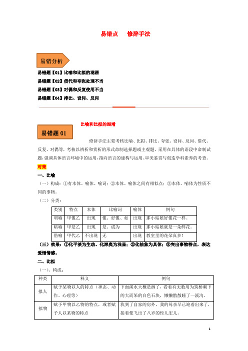 全国通用2023年高考语文二轮复习易错题精选易错点18修辞手法