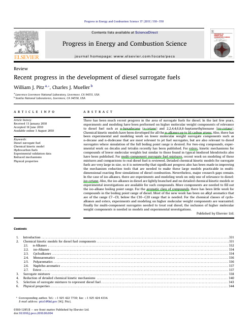 Recent progress in the development of diesel surrogate fuels