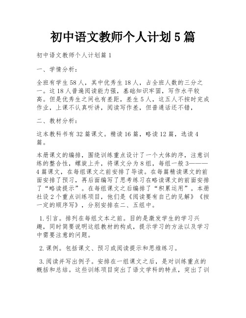 初中语文教师个人计划5篇