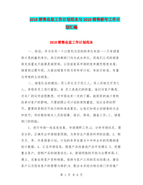 2018销售总监工作计划范本与2018销售新年工作计划汇编.doc