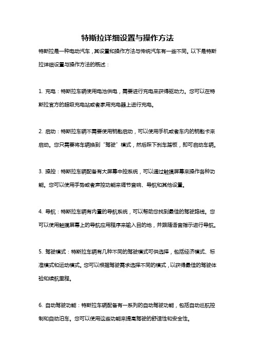 特斯拉详细设置与操作方法