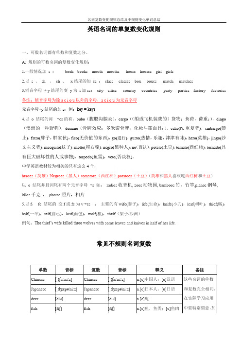 名词复数变化规律总结及不规则变化单词总结