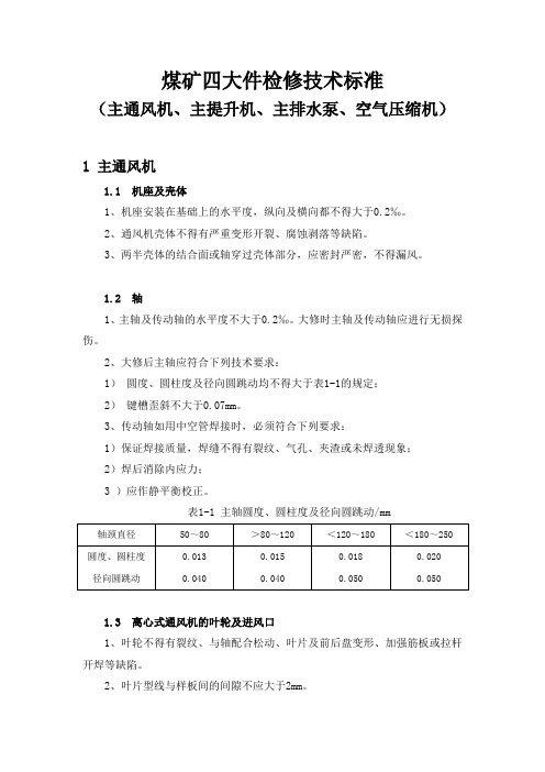 煤矿四大件检修技术标准