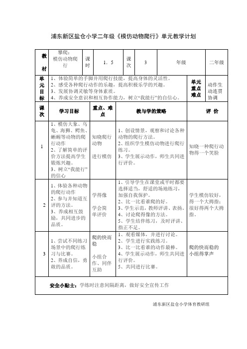 浦东新区盐仓小学二年级模仿动物爬行单元计划