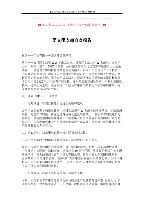 【最新推荐】团支团支部自查报告-范文word版 (4页)
