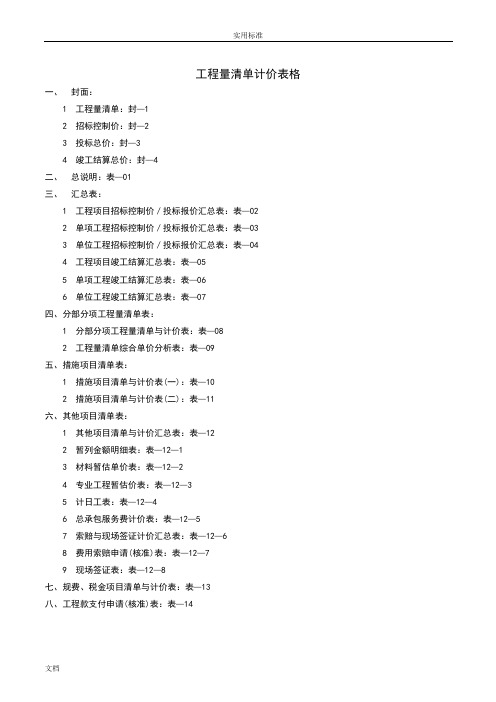 GB 50500-2013工程量应用清单计价要求规范地表格(全)