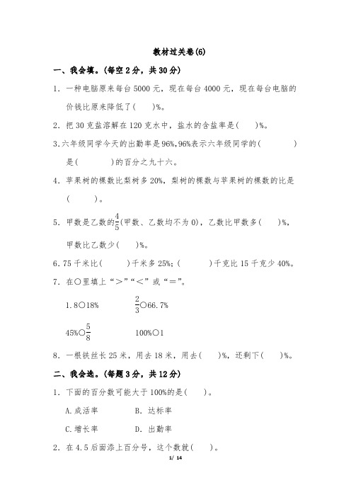 人教版六年级数学上册教材过关卷(9)