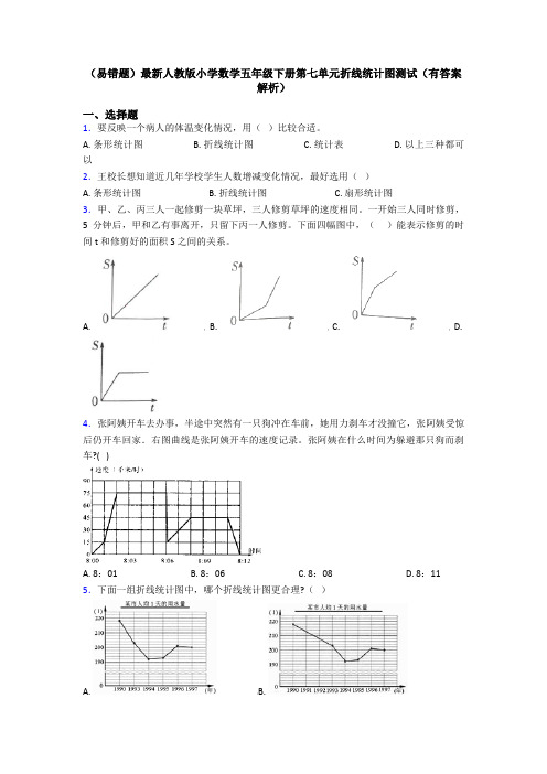 (易错题)最新人教版小学数学五年级下册第七单元折线统计图测试(有答案解析)