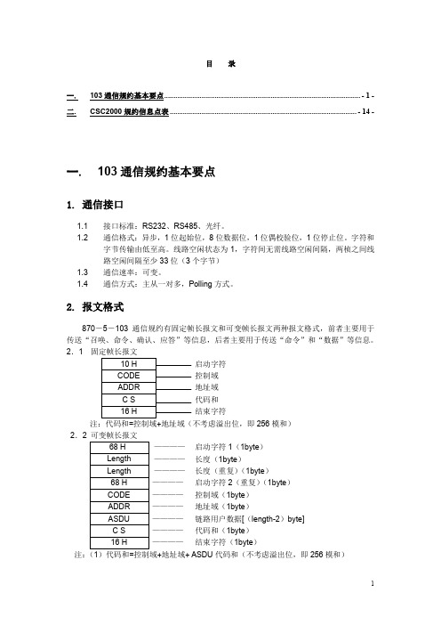 CSC-213装置103规约+CSC2000规约要点及信息点表说明资料