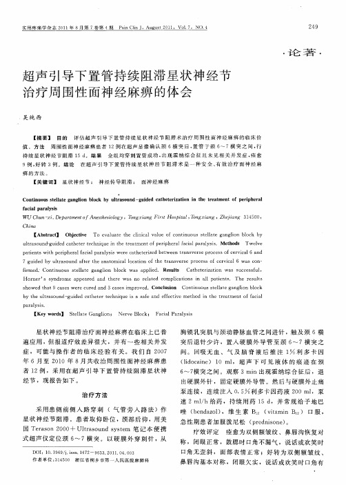 超声引导下置管持续阻滞星状神经节治疗周围性面神经麻痹的体会