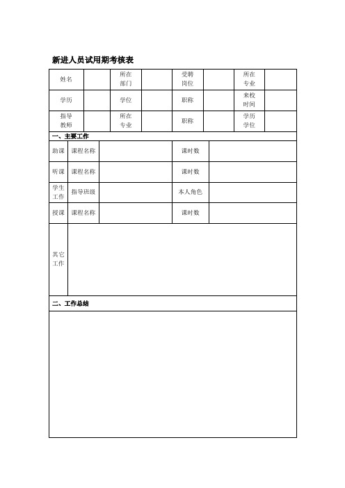 新进人员试用期考核表