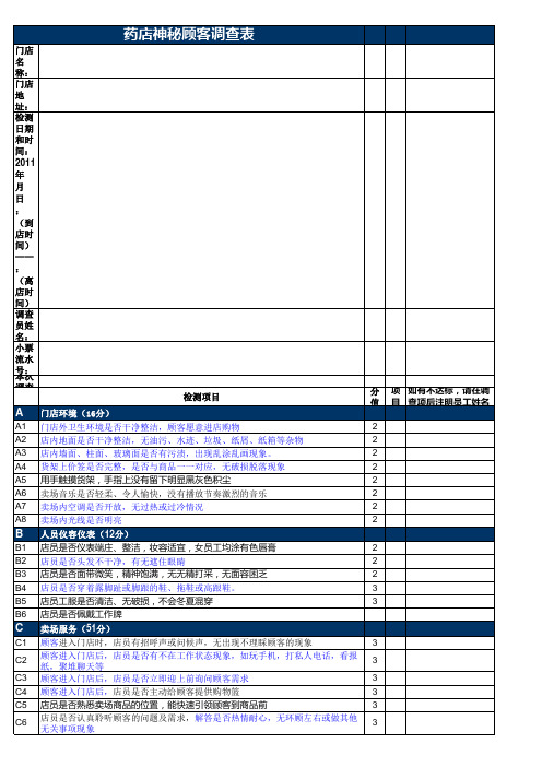 大参林神秘顾客调查表