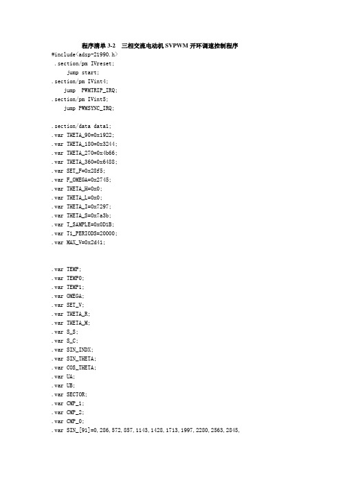 程序清单3-2  三相交流电动机SVPWM开环调速控制程序